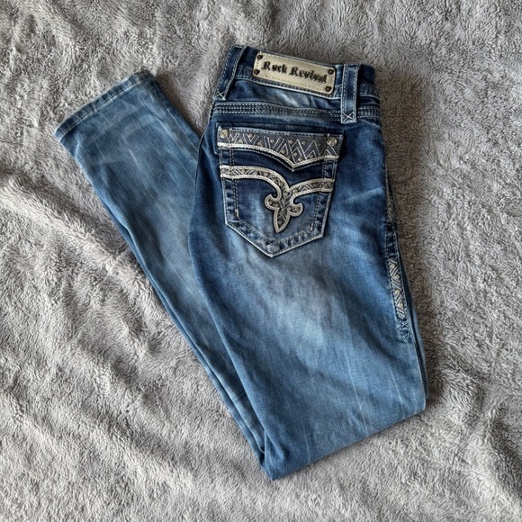 Rock Revival Denim - Rock Revival Vivian Skinny Jeans Embellished Rhinestone Cuffed 28